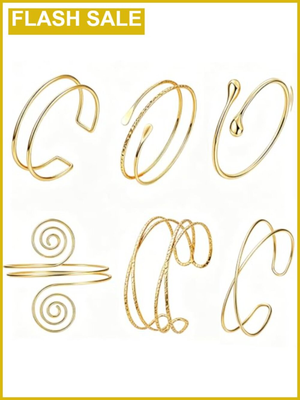 6 Pc Gold Upper Arm Cuff Set Women Armlet Bracelets Open Adjustable